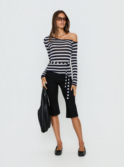 Kastor One Shoulder Long Sleeve Top Navy / Grey Stripe