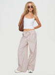 front view of model wearing Princess Polly Ogilvie Pants Beige Stripe Mid Rise 