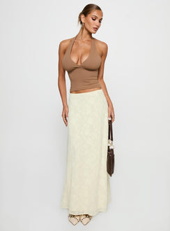   front view of model wearing Princess Polly Su Casa Low Waist Maxi Skirt Yellow Maxi 