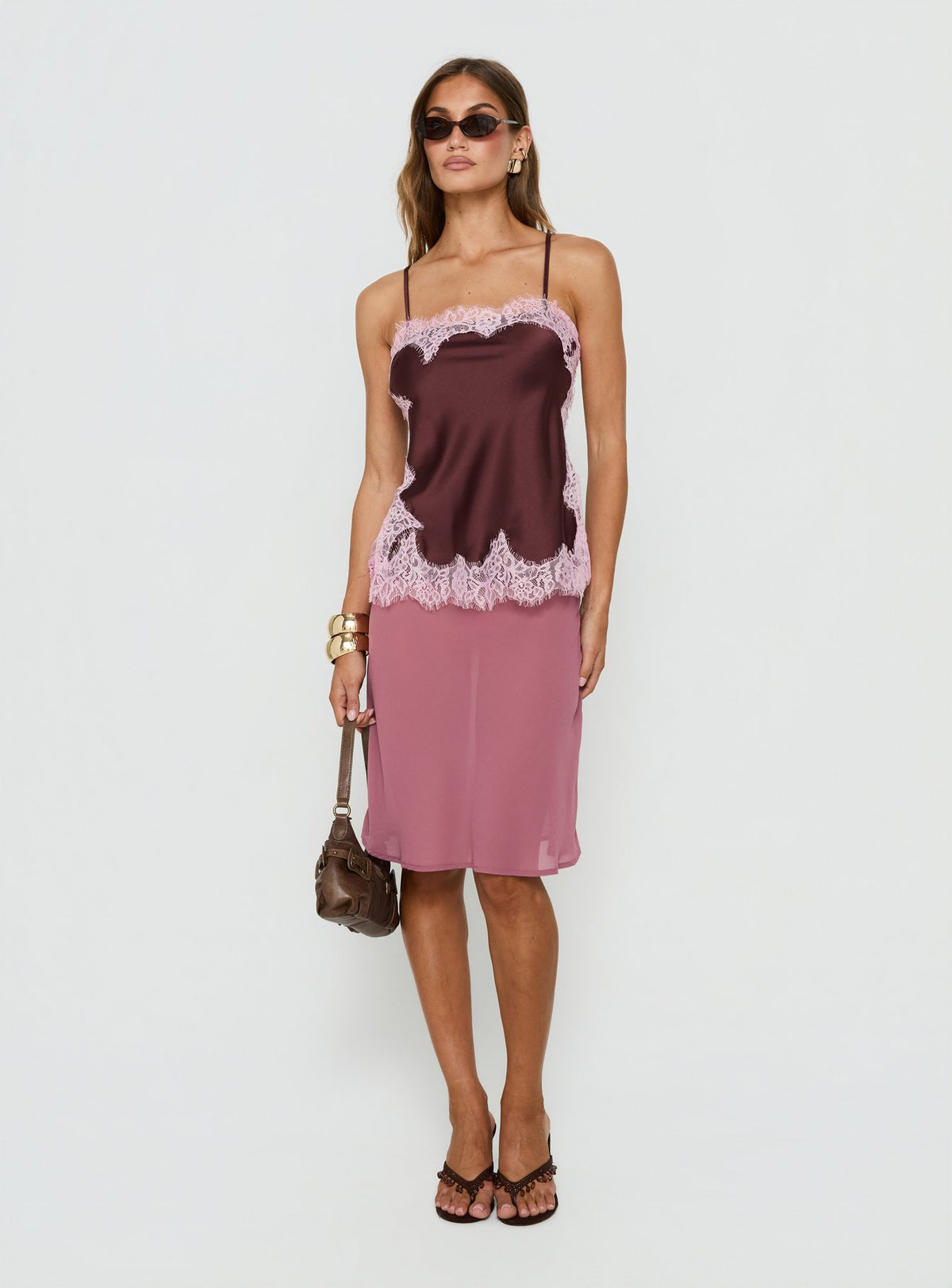 Orisse Lace Trim Cami Top Plum / Pink