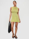 side view of model wearing Princess Polly Oceana Mini Dress Green Crew Neck 