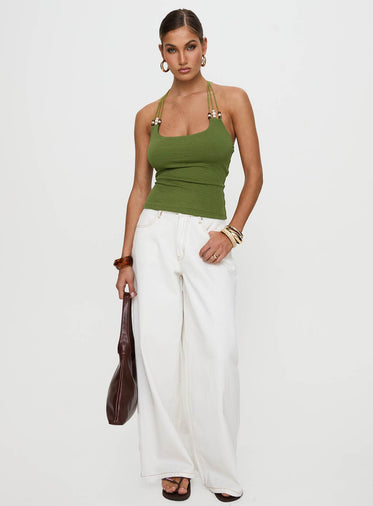 Roller Coaster Bead Detail Top Green