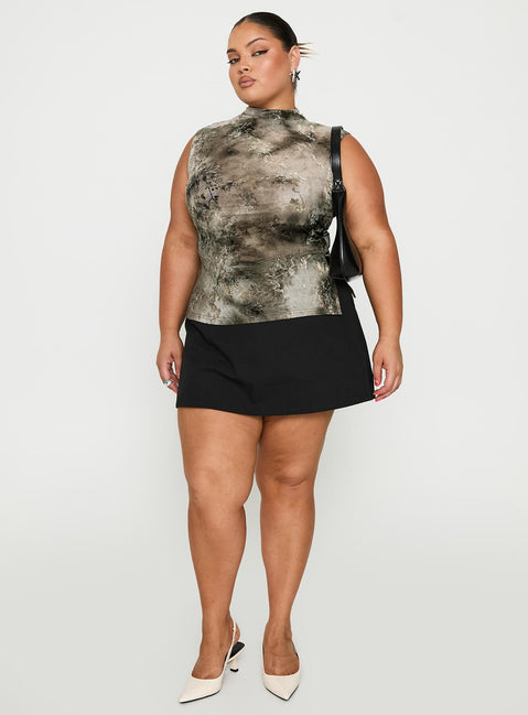 front view of model wearing Princess Polly Nights All Alone High Neck Top Multi Curve Sleeveless High Neck 