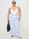 front view of model wearing Princess Polly Beach House Pants Blue Stripe Curve 