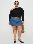   front view of model wearing Princess Polly Zakai Cargo Denim Mini Skirt Mid Blue Curve Mini Skirts 