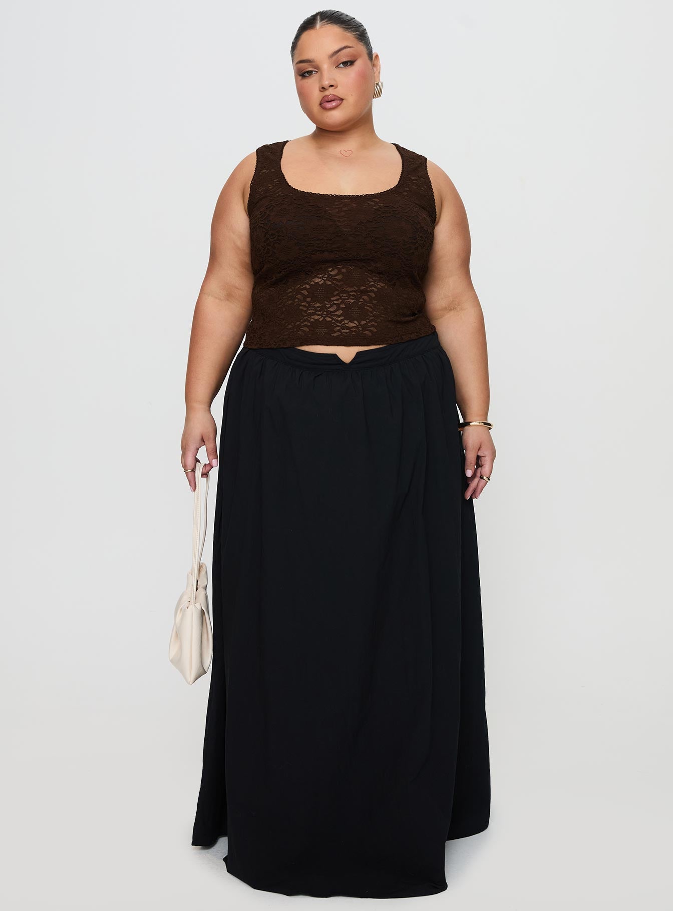 Bennington Lace Top Brown Sleeveless Square Neck 