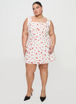 front view of model wearing Princess Polly Dasha Mini Dress White Floral Curve Square Neck 