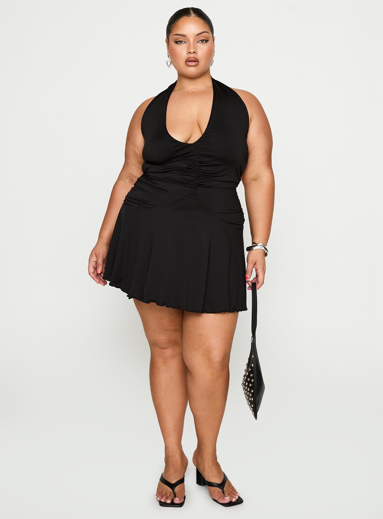 Maeva Halter Mini Dress Curve | Black | Womens | Princess Polly Lower Impact Maeva Halter Mini Dress Curve | Black | Womens | Princess Polly Lower Impact