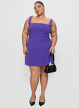 front view of model wearing Princess Polly Bombshell Mini Dress Purple Square Neck 