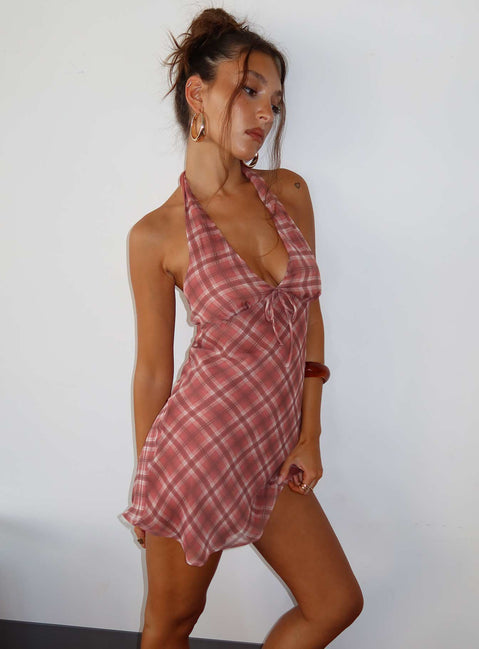 Laraline Halter Mini Dress Red Check