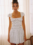 Evangelie Ruched Mini Dress White Polka