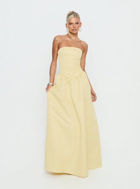 Soft Bloom Drop Waist Strapless Maxi Dress | Yellow | Womens | Princess Polly Soft Bloom Drop Waist Strapless Maxi Dress | Yellow | Womens | Princess Polly