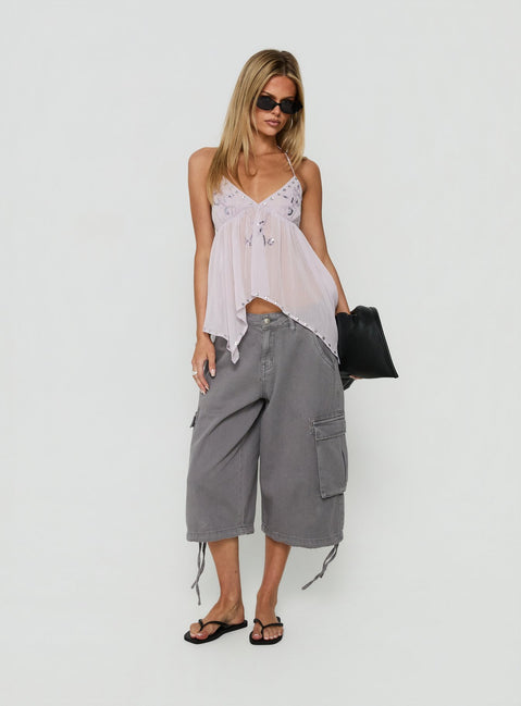 Wistie Asymmetrical Beaded Top Lilac