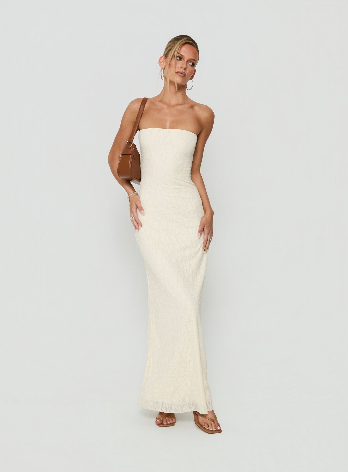 Annarosa Strapless Lace Maxi Dress | Cream | Womens