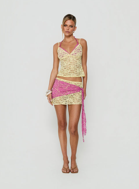 Calya Layered Top Lime / Pink