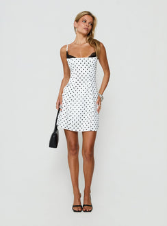 Renaissance Corset Lace Mini Dress White Black Polka Dot