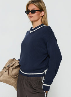 Myrandah V Neck Long SLeeve Knit Jumper Navy