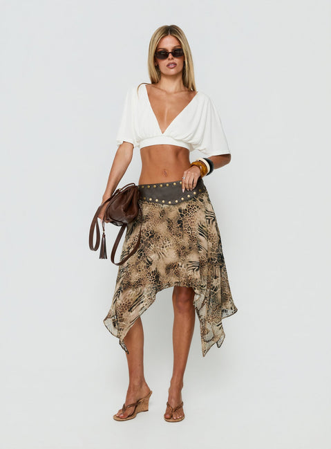 Dark Mirage Asymmetrical Midi Skirt Leopard