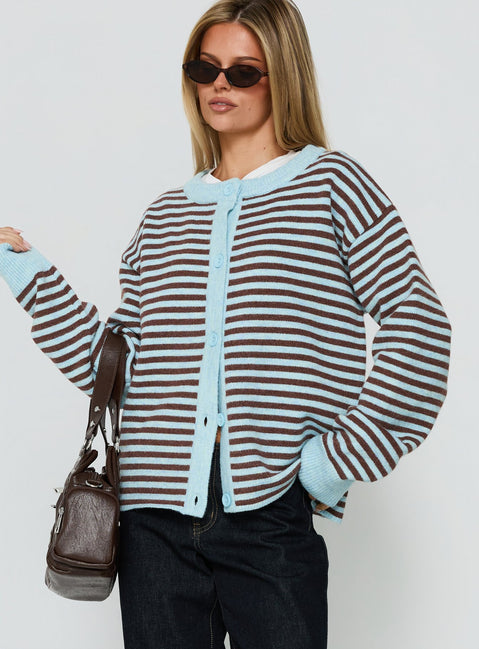 Darnelle Button Up Knit Cardigan Mint Chocolate Stripe