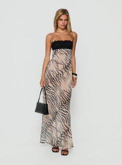 Kirstena Chiffon Lace Maxi Dress Animal Splice