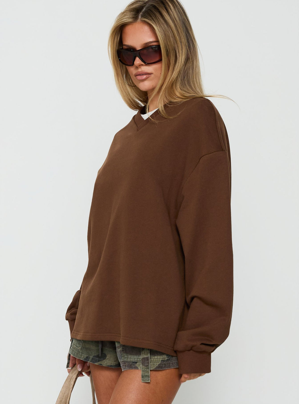 Opollo V Neck Jumper Brown