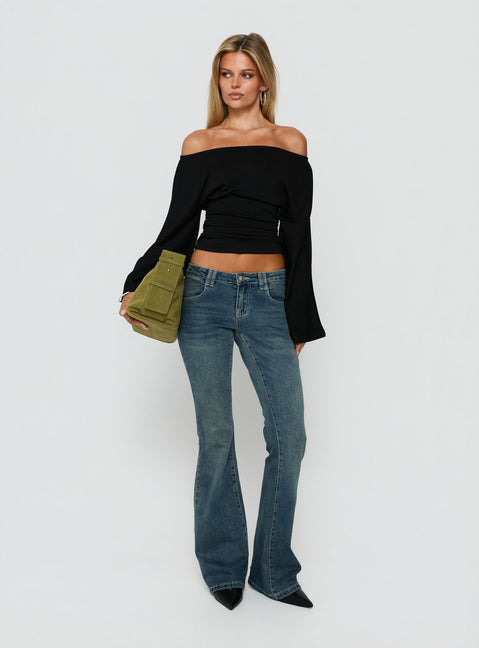Anastasie Off Shoulder Long Sleeve Top Black