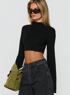 Georgily Funnel Neck Long Sleeve Crop Top Black