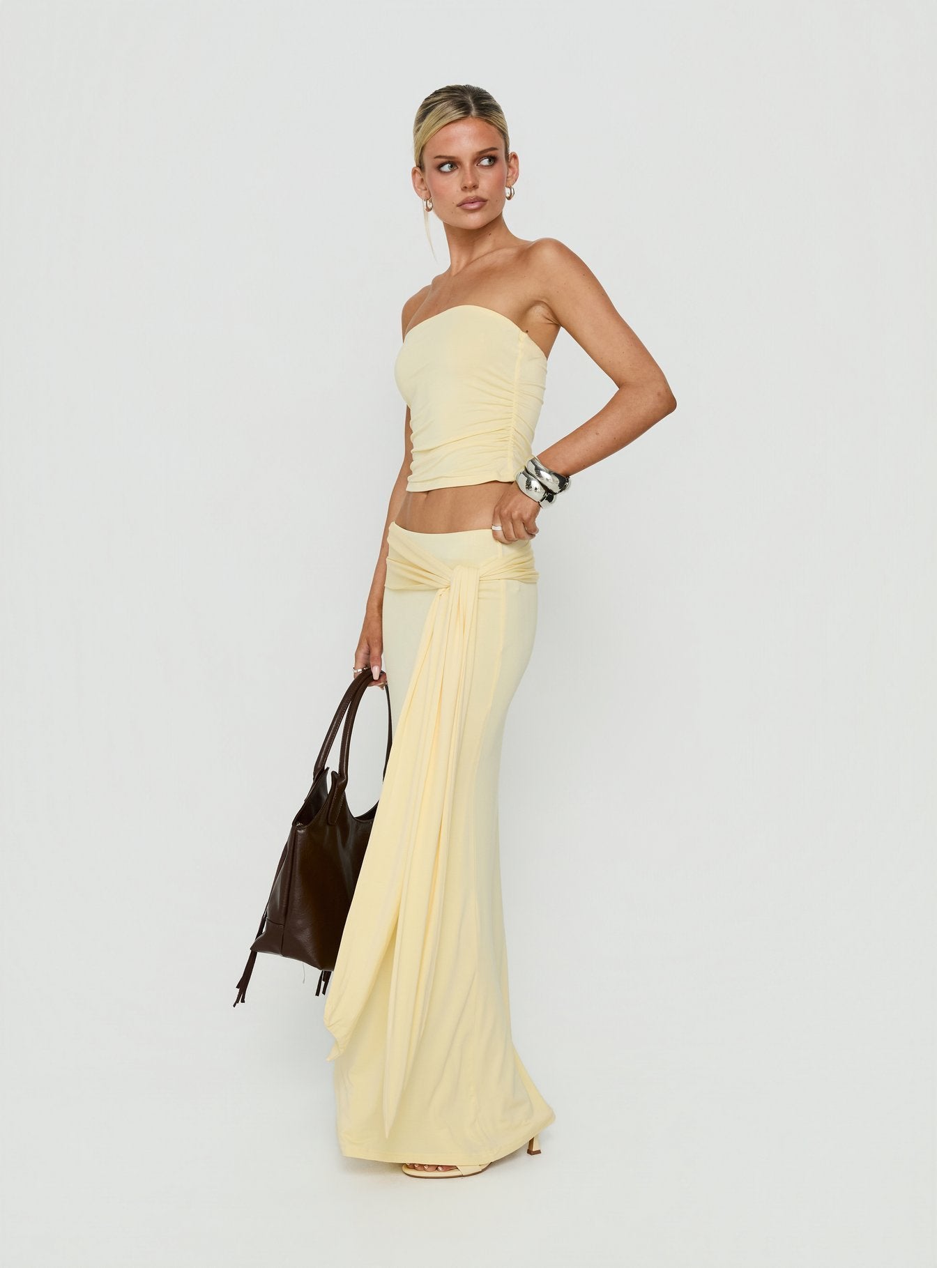 Aymee Tie Detail Maxi Skirt Yellow