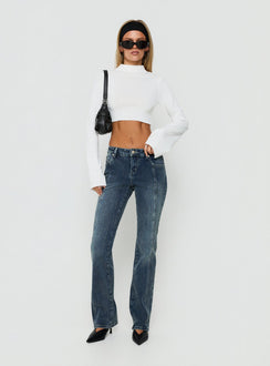 Georgily Funnel Neck Long Sleeve Crop Top White