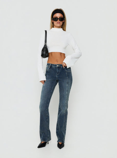 Georgily Funnel Neck Long Sleeve Crop Top White
