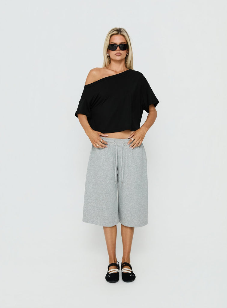 Bailea Off Shoulder Cropped Tee Black | Princess Polly