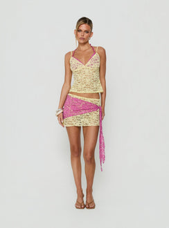 Sirna Lace Wrap Contrast Mini Skirt Lime / Pink