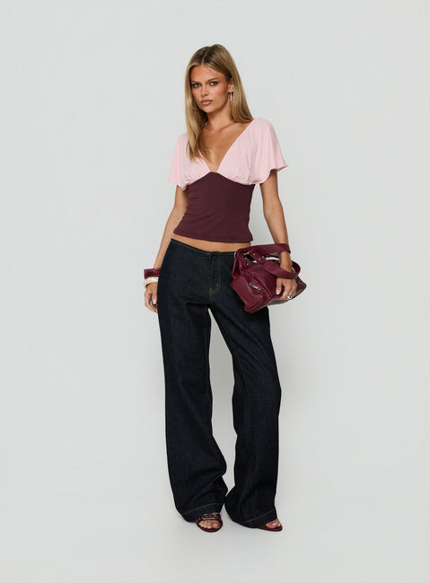 Amalisa Batwing Spliced Top Pink / Burgundy
