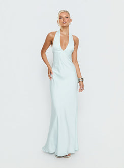 Strawberry Clouds Hotstone Satin Maxi Dress Icy Blue