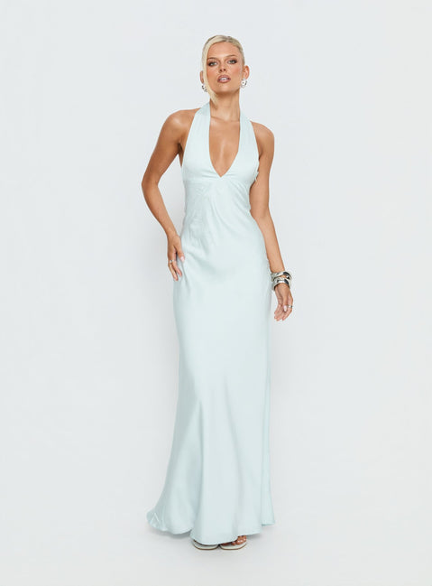 Strawberry Clouds Hotstone Satin Maxi Dress Icy Blue