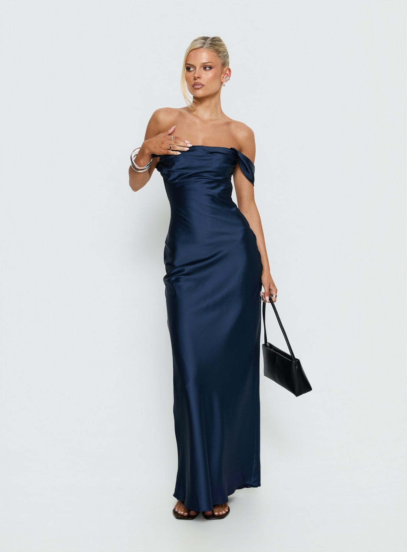 Azura Off The Shoulder Maxi Dress Navy | Princess Polly Azura Off The Shoulder Maxi Dress Navy | Princess Polly