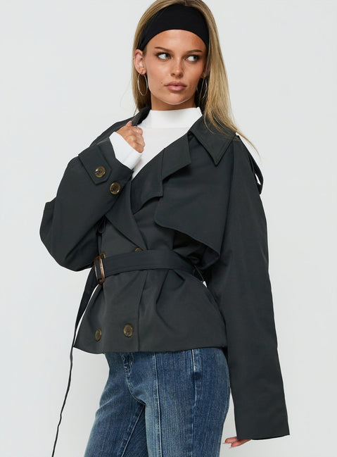 Eldora Cropped Trench Coat Slate Grey