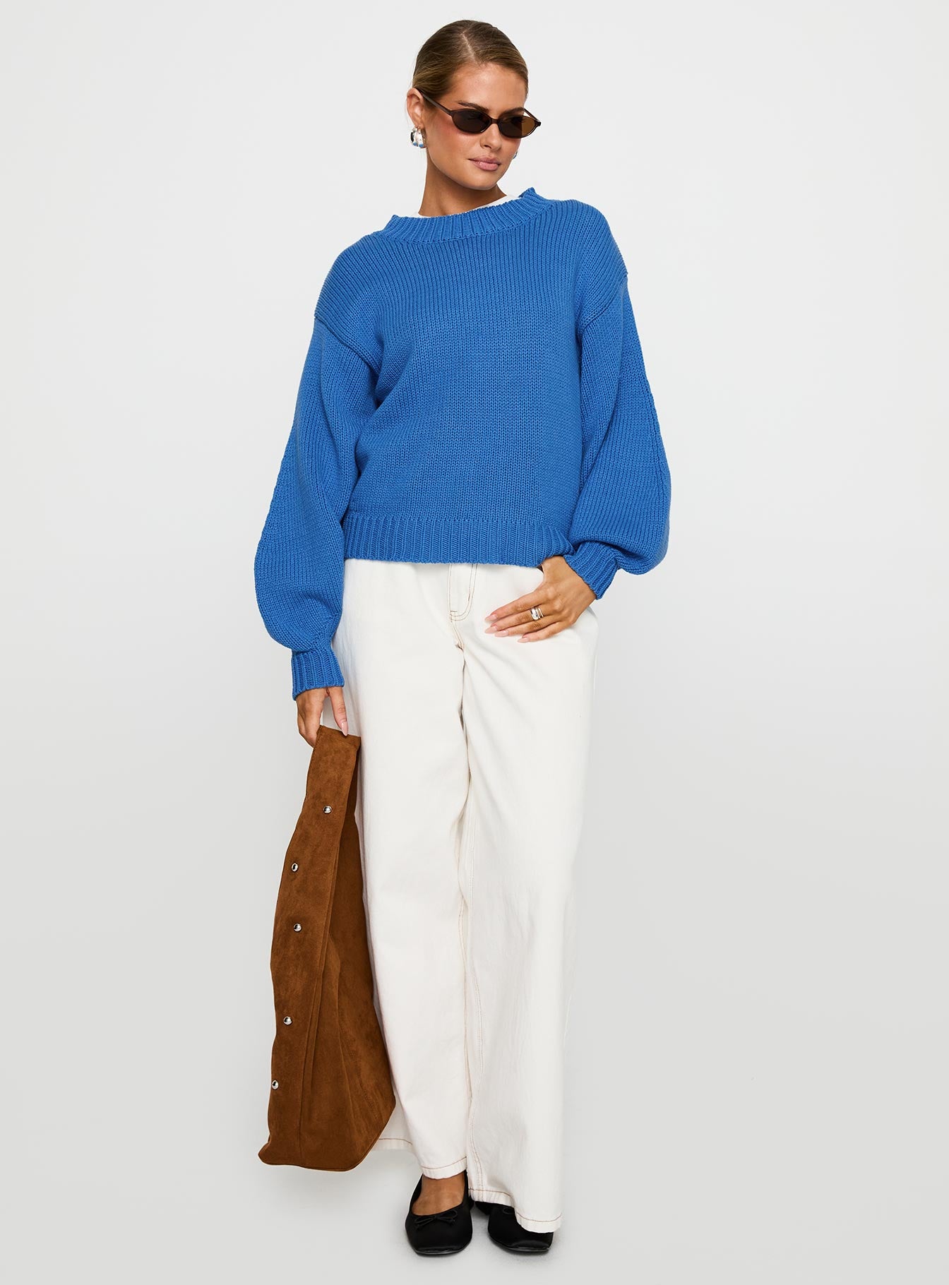 Harmony Balloon Sleeve Knit Sweater Blue