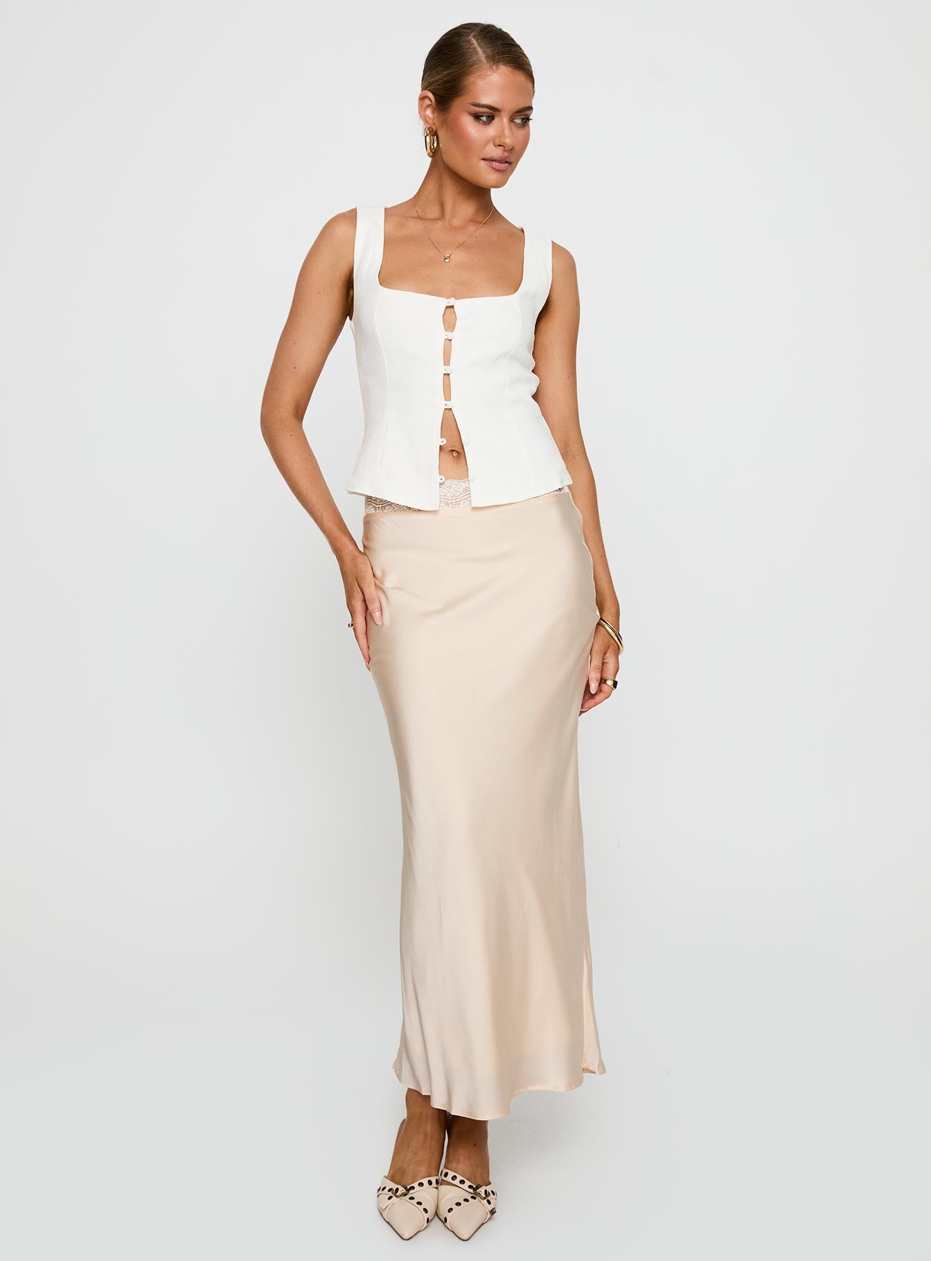 The Charmaine Maxi Skirt Cream | Princess Polly