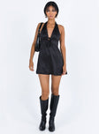 front view of model wearing Princess Polly Lanier Mini Dress Black Tall Plunger 