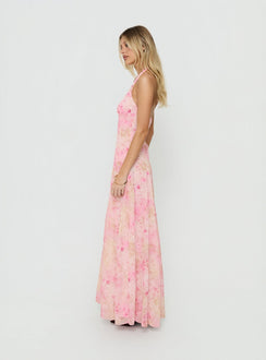 Dandelions Halter Maxi Dress Pink Floral
