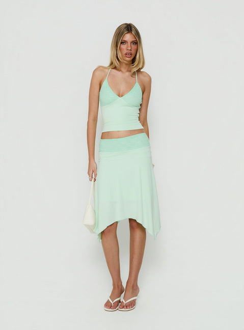Natabelle Lace Detail Midi Skirt Mint