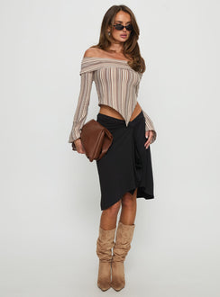 Newbery Off Shoulder Asymmetrical Long Sleeve Top Stripe