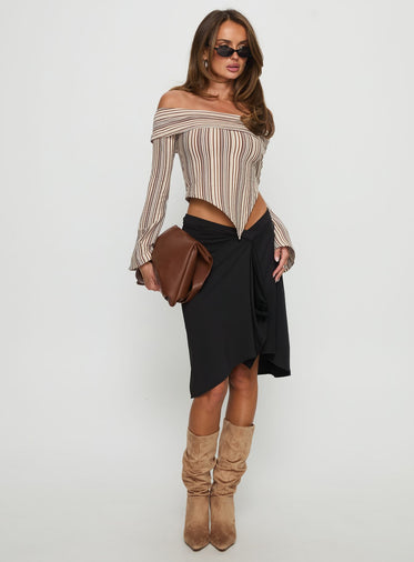 Newbery Off Shoulder Asymmetrical Long Sleeve Top Stripe