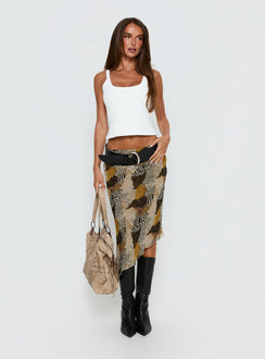   front view of model wearing Princess Polly Suella Asymmetrical Midi Skirt Animal Multi Midi Skirts 