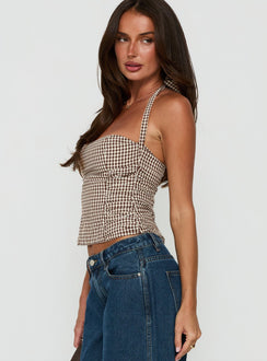 West Coast Love Halter Top Brown Gingham