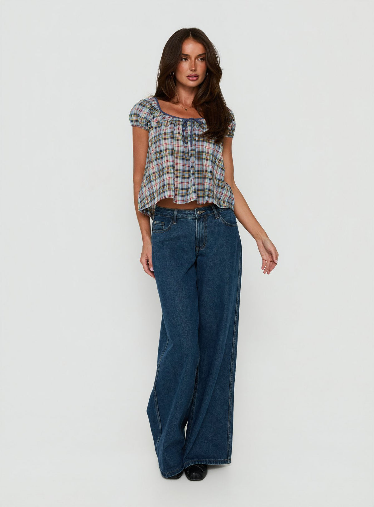 Luisetta Babydoll Top Blue Plaid