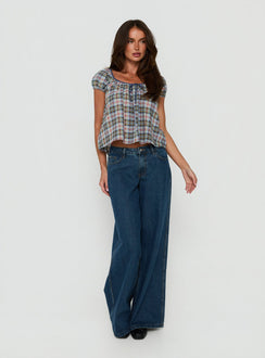 Luisetta Babydoll Top Blue Plaid