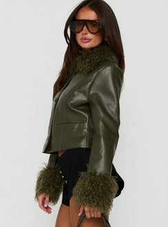 Zevvy Faux Fur Collared Jacket Green
