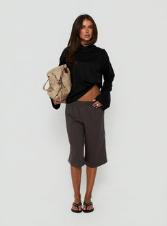 Settle Down Long Sleeve V Neck Top Black
